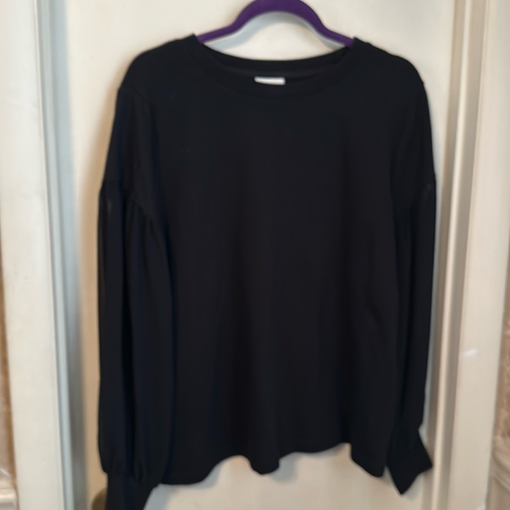 Ava & Viv Soft Knit Top Black Top with Sheer Sleeve Size 1X
